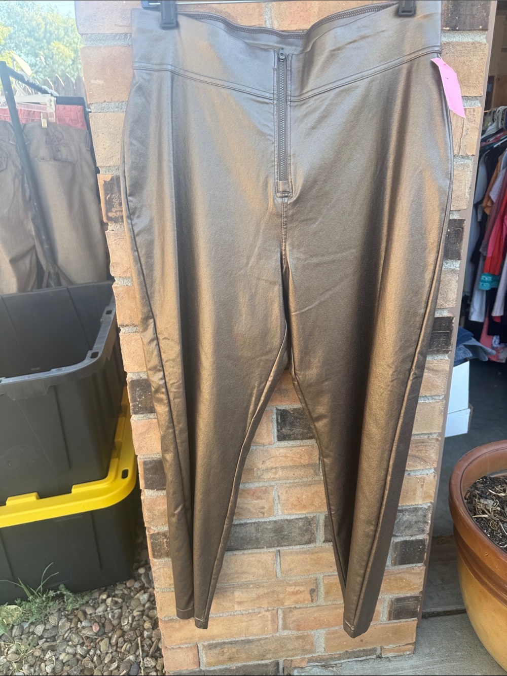 HUE Metallic Brown Faux-Leather Men's Pants